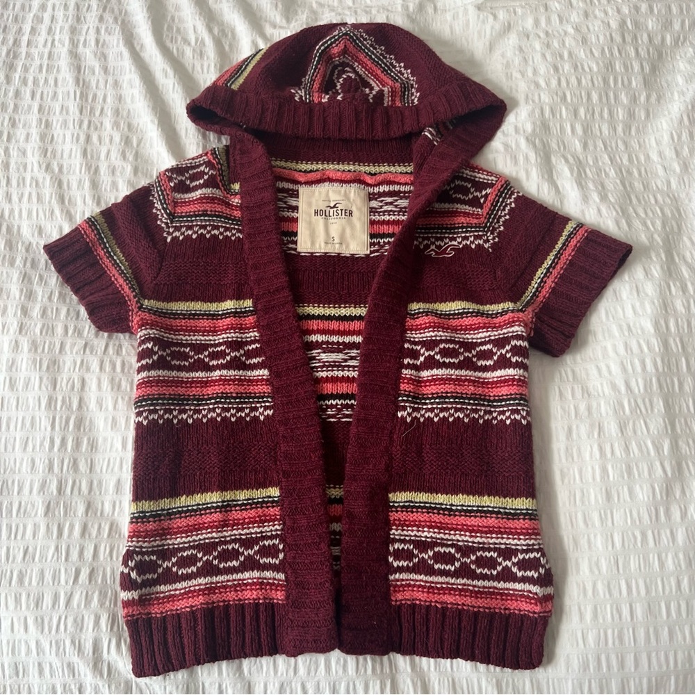 Vintage Y2K Hollister Short Sleeve Hood Cardigan Wool Blend Sweater